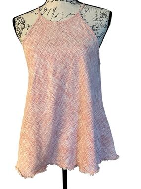 Cloth & Stone Pink Textured Sleeveless Halter Top Back Tie & Distressed Hem